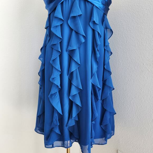 Vintage Y2K Scarlett Nite Blue Satin Ruffle Cocktail Party Dress 16 - Picture 4 of 11